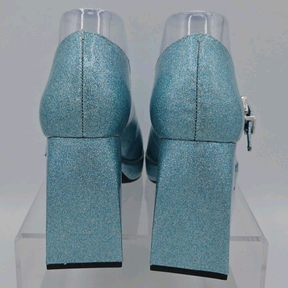 GB 2 Night Green Glitter Mary Jane Platform Pumps Size 9 Block Heel Chunky EUC - Picture 7 of 8